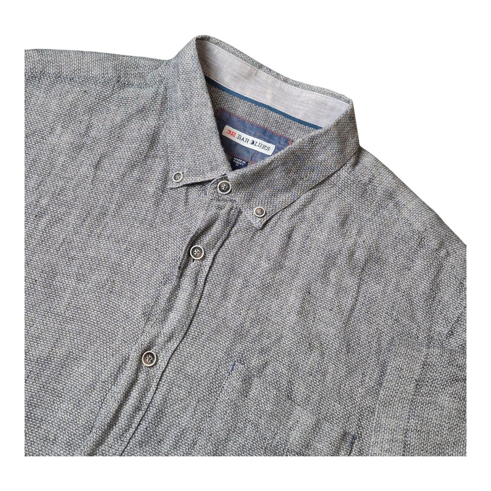 32 Bar Blues Textured Gray Button Down Shirt Made in Turkey Casual Soft Men's XL